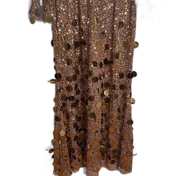 Mac Duggal style 94016 3D hanging disco Sequin copper Evening party Dress SZ 12 - Picture 3 of 12